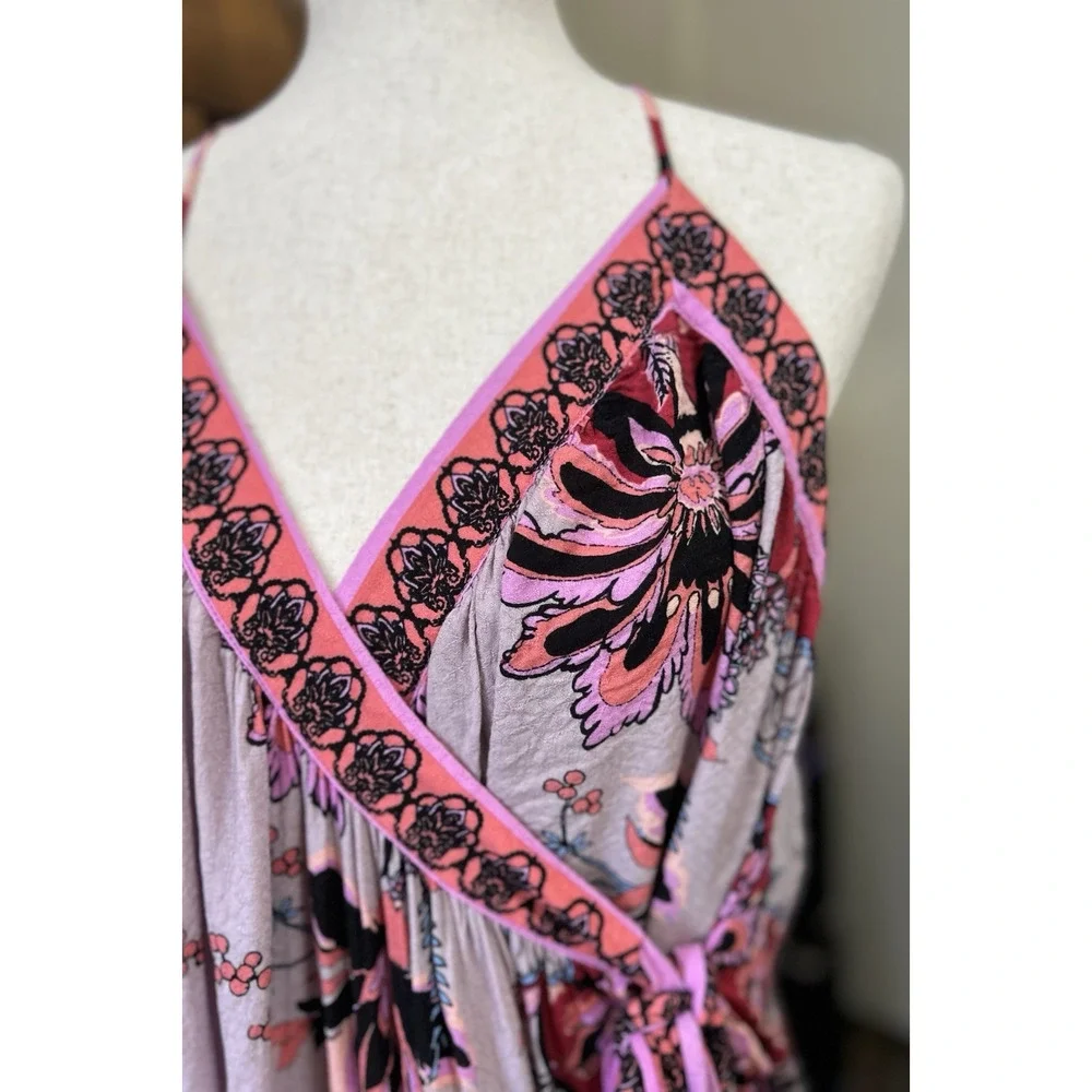 Free People Magic Garden Slip Dress Women Small Purple Floral Wrap Fairy Whimsy - Picture 3 of 11